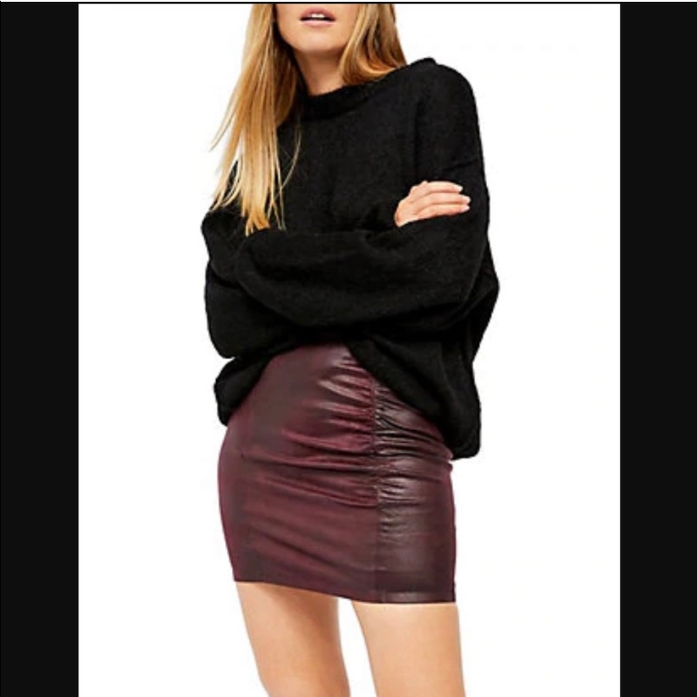 NWT Free People ruched leather mini skirt